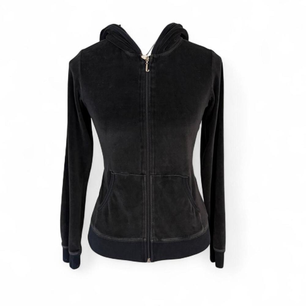 Y2K Juicy Couture Black Velour Zip up hoodie fitted jacket vintage juicy size M